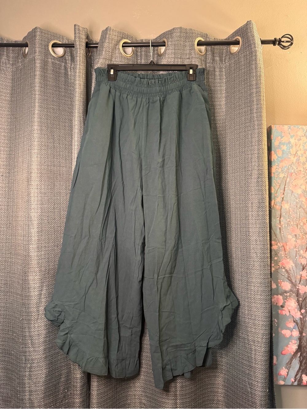 BloomChic Teal Gathered Waist Wide-Leg Pants
